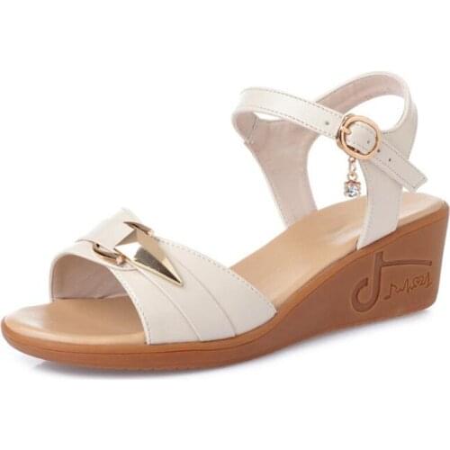 Summer Best Sale 2020 New Classic Fashion Genuine Leather Sandals Comfort Wedge Sandals Soft Bottom Women Sandals Large Size 43