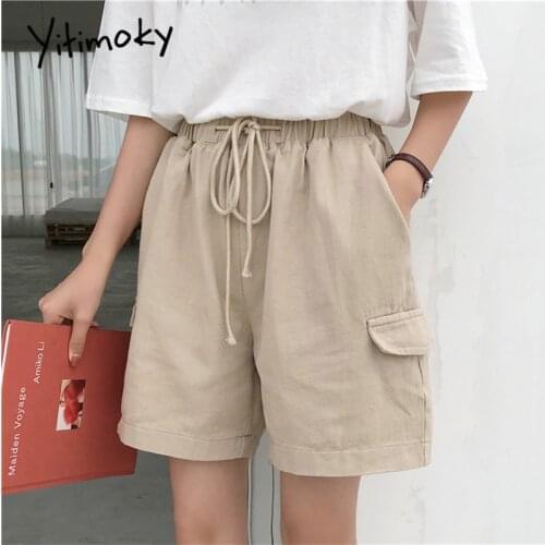 Khaki shorts women plus size 5XL Cotton Casual Solid Pockets Drawstring high waist shorts 2020 summer black short street style