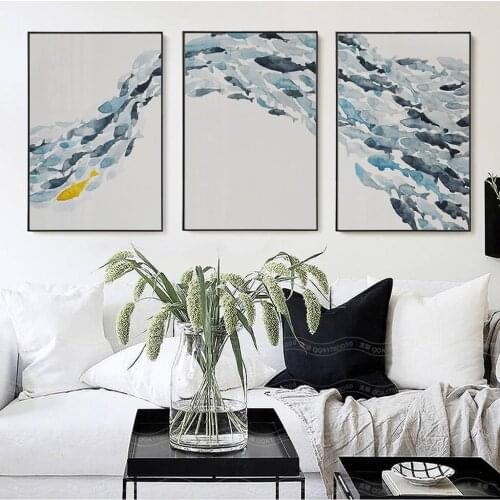 Modern Abstract Fish Group Posters and Prints Wall Art Print Canvas Painting Decorative Picture for Living Room Minimalis