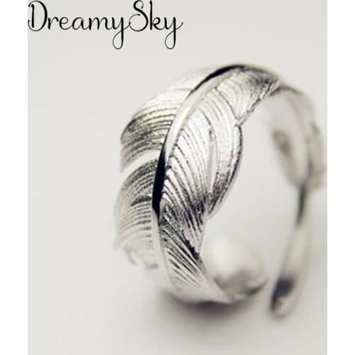 New Trendy Bridal Jewelry Silver Color Feather Rings For Women Girls Gift Bohemian Vintage Large Engagement Ring Anillos