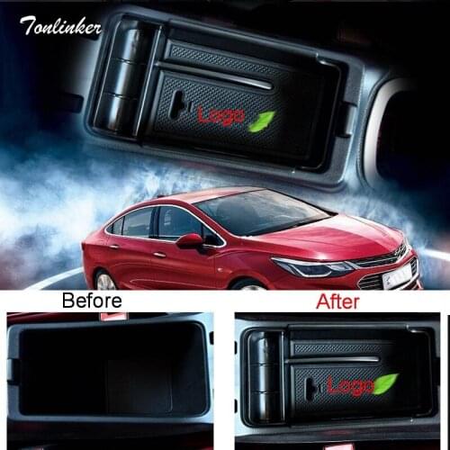 Tonlinker Cover Case Stickers for Chevolet Cruze 2017-18 Car Styling 1 pcs ABS Plastic The Armrest Box Storage Stowing Tidying