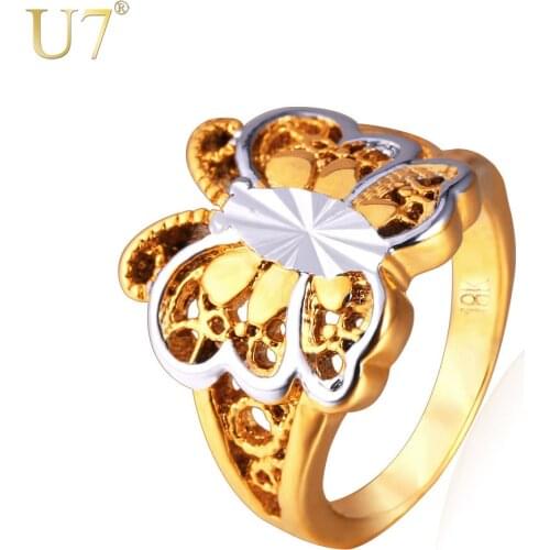U7 Elegant Butterfly Engagement Ring Gold Color Trendy Wedding Bands Rings For Women Gift Box R366