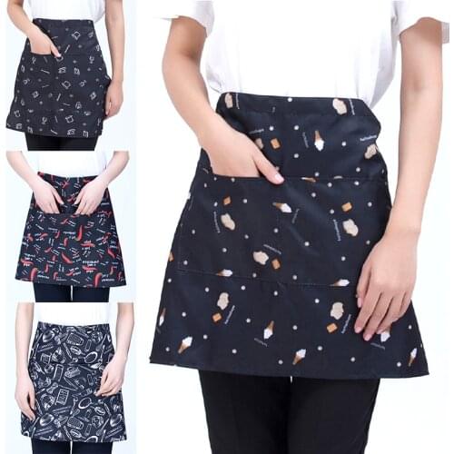 7 Style Universal Unisex Half Bust Bib Apron Restaurant Kitchen Coffee Tea Shop Waitress Uniforms Waist Short Apron With Pockets