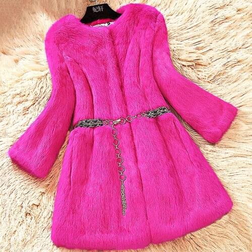 Womens whole skin real natural rabbit fur coat 2016 winter o neck slim outerwear coats long jackets large size customized