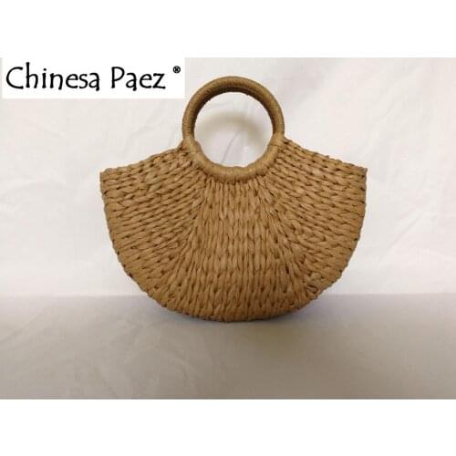 2019 new Handmade Bag Women Pompon Beach Weaving Ladies Straw handbag Wrapped Beach Bag Moon shaped summer vacation totes