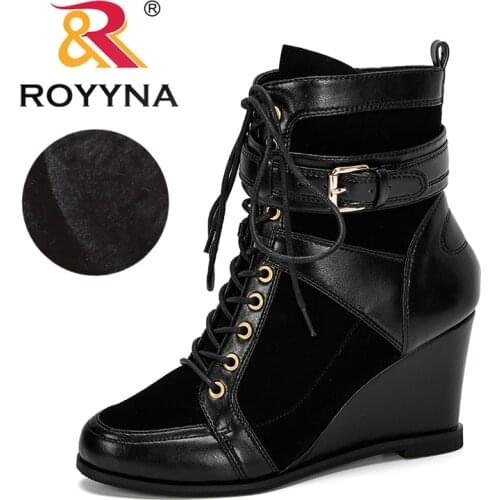ROYYNA 2019 New Designer Popular Winter Women Boots Round Toe Booties High Heel Buckle Strap Autumn Shoes Woman Trendy