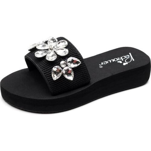 Women Fashion Peep Toe Flip Flops Female Rhinestone Decoration Anti Skid Beach Sandals Ladies Casual Summer Home Sandals hy450