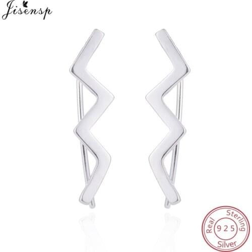 Jisensp 925 Sterling Silver Stud Earrings Geometric Wave Earrings for Women Girls Fashion Jewelry Cute Curve Ear Jackets Earings