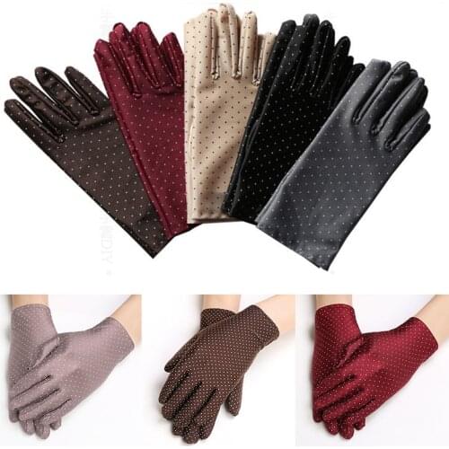 1 Pair Women Sun Protection Gloves Vintage Dot Knitted Gloves Elastic Spandex Mittens ladies Gloves For Drive Shopping