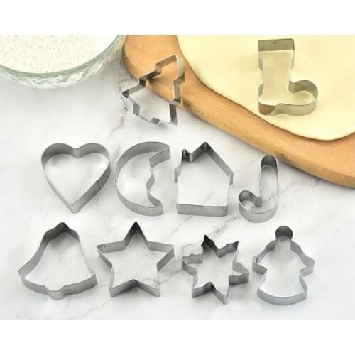 1Set/10Pcs Stainless Steel Christmas Cookie Cutters Xmas House Bells Snowflake Tree Star Baking Cake Biscuit Fondant Mold