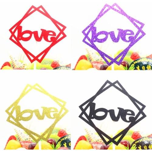 1pc Geometric Love Wedding Cake Topper Glittler Square Cake Flags Birthday Wedding Party Cake Baking Decor Engagement Cake Flags