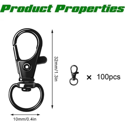 100 Pieces Black Swivel Clasps Lanyard Snap Hooks Key Rings Metal Lobster Claw Spring Pet Buckle for Keychain DIY Crafts