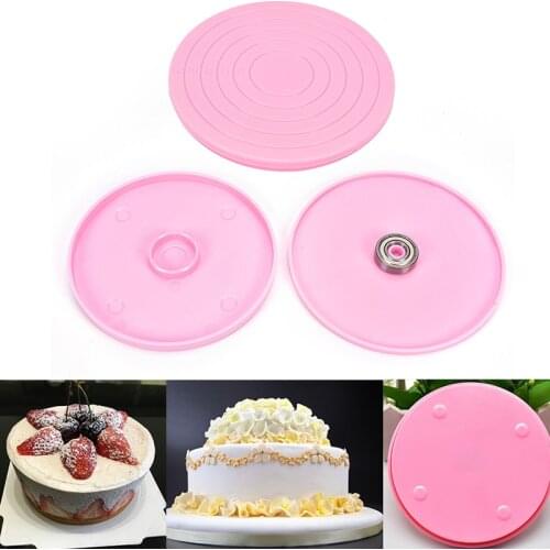 14cm Round Plastic Pink Rotating Cake Stand Turntables Revolving Decoration Baking Plate