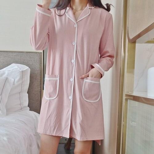 2021 Autumn Long Sleeve Cotton Sexy Nightgowns for Women Korean Loose Sleepwear Homewear Home Dress Night Gown Nightdress Nighty