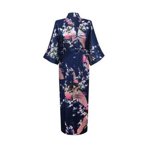 2021 Sexy Bride Bridesmaid Wedding Dressing Woman Japanese Kimono Dress Peacock Print Satin Silk Yukata Bathing Robe Nightgown