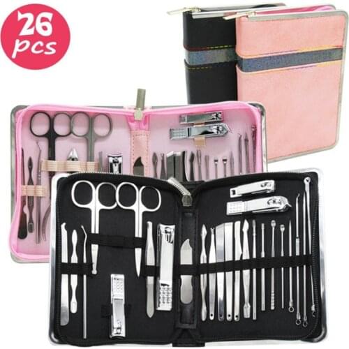 26pcs/set Nail Clipper Stainless Steel Manicure Pedicure Nail Cutter Kit Dead Skin Plier Beauty Household Nail Care Scissor Tool