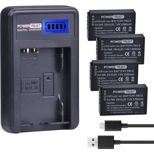 4Pcs 1200mAh EN-EL20 EN EL20 ENEL20 Camera Battery + LCD USB Charger for NIKON 1 J1 J2 J3 S1 AW1 Coolpix A PM006 CAMERA S S1