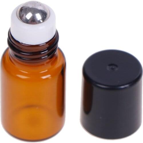5pcs/Pack 1ml 2ml 3ml 5ml 10ml Amber Glass Roll On Roller Vials Brown Essential Oil Bottle Sample Test Bottle With Metal Ball