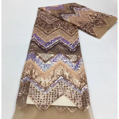 5yards/pc) Latest embroidered French net lace gold African sequins tulle lace fabric high quality for party dress FSS309