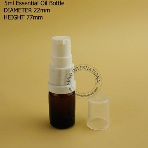 50PCS/Lot Promotion 5ml/g Glass Amber Essential Oil Bottle White Cap Lotion Pump Cosmetic Container for Perfume Packaging