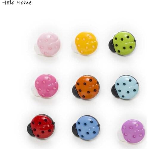 Mixed Color 50pcs Ladybug Shank Resin Buttons Decor Home Sewing Scrapbooking Clothing Card Making DIY 15x13mm