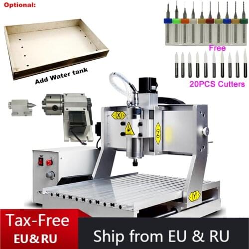 800W 1.5KW USB CNC Machinery 3020 CNC Lathe 3axis 4 Axis Wood Router Engraver Metal Milling Cutting Machine Water Tank Optional