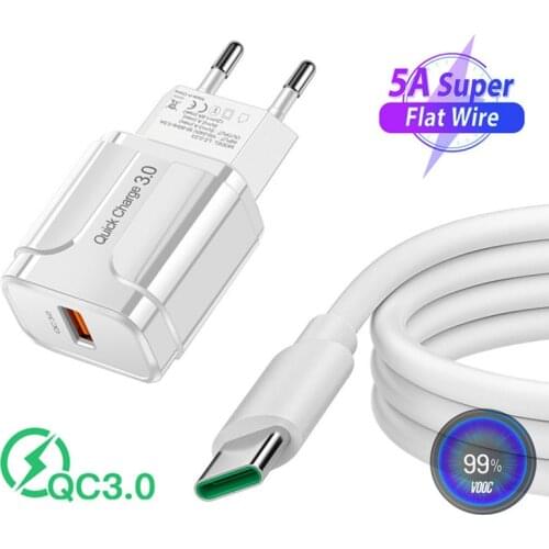 OPPO A93 Reno4 F 3 Fast Charger USB adapter 5A Super Flash VOOC Type C Charge cable For Samsung F41 M31S A20E A51 Realme Q2 6 7