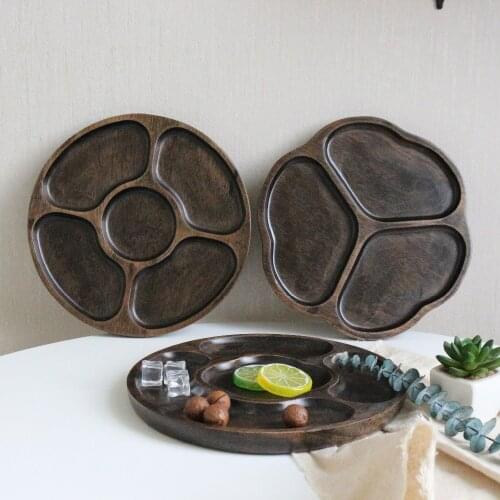 Wooden Candy Storage Tray Partition Fruit Plate Wood Home Living Room Nut Snack Melon Seeds Plate Solid Wood Grid Wood Plate