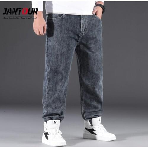 Jeans For Men 2021 High Quality Brand Denim Trousers Male Loose Fashion Business Wide Leg Pants Gray Blue Black Plus Size 42 44
