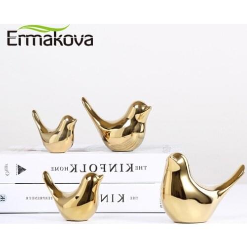 ERMAKOVA Bird Figurine 4 Sizes Nordic Ceramic Gold Animal Statue jewelry Home Decoration Living Room Table Decoration