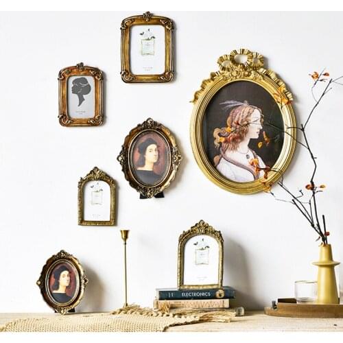 European Style Vintage Golden Carved Resin Photo Frame 6/7 Inches Picture Frame Retro Art Home Decoration Ornaments