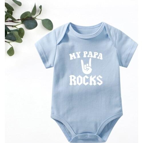 My Papa Rocks Print Blue Black White Pink Gray Baby Bodysuits Summer Short Sleeve Newborn Boy Girl Fashion Cotton Rompers