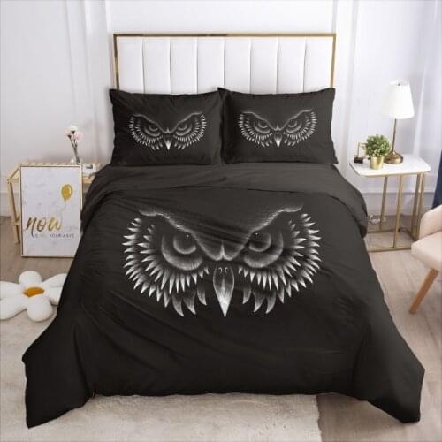 2021Hot style 3D digital owl printing Polyester bedding set 1 duvet cover + 1/2 pillowcases bed in a bag US/EU/AU size