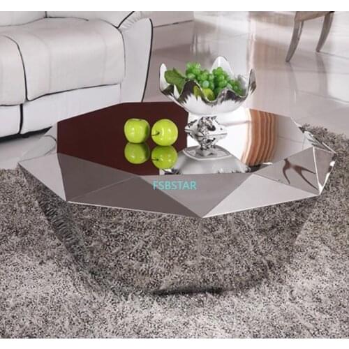 High Polished Stainless Steel Diamond Shape Tea Table Round Living Room Furniture Center Table