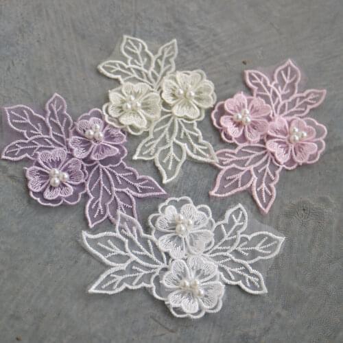 1pc 20*15cm flower embroidered lace applique for wedding dress bridesmaid Large floral embroidery patch lace appliques