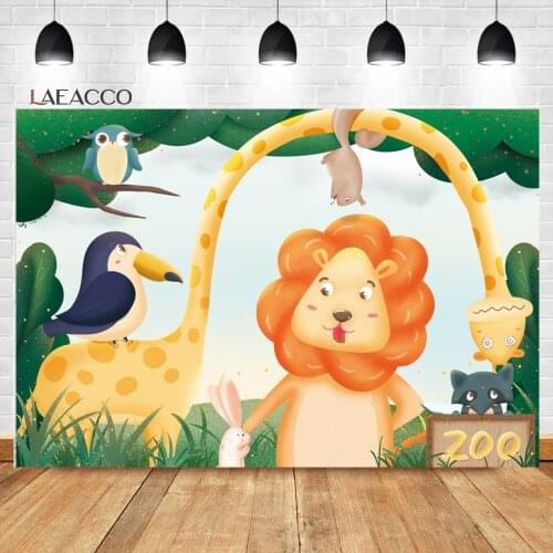Laeacco Jungle Safari Party Animals Birthday Backdrops Newborn Baby Portrait Customized Photography Backgrounds Photo Studio