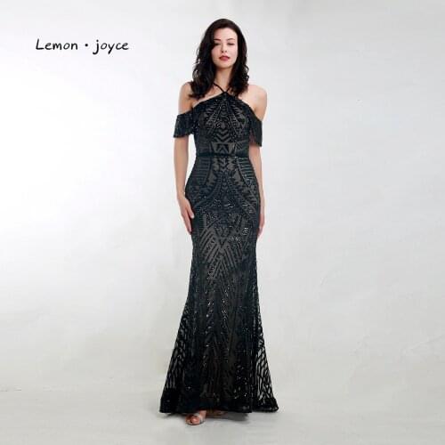 Lemon joyce Formal Evening Dresses Long 2020 Sexy Black Sequined Mermaid Prom Gowns Plus Size robe de soiree