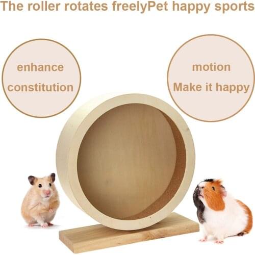 Small Pet Hamster Roller Round Wheel Natural Wood Silent Running Disc Toy Guinea Pig Gerbil Rotatory Jogging Exercise Cage