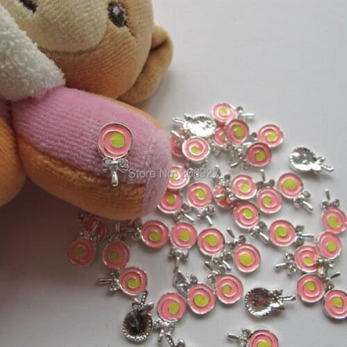 MD-301 10pcs Fancy Crystal Rhinestone Pink Lollipop Deco Metal Charms Metal Deco Charms Nail Art