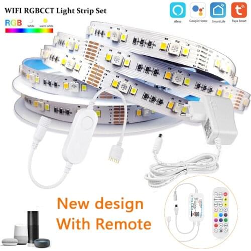 TUYA Smart life APP Wifi RGBCW mini Controller 1-5M DC12V 5050 RGB+CCT 90leds/m LED Strip Light +Power Kit For Alexa Google Home