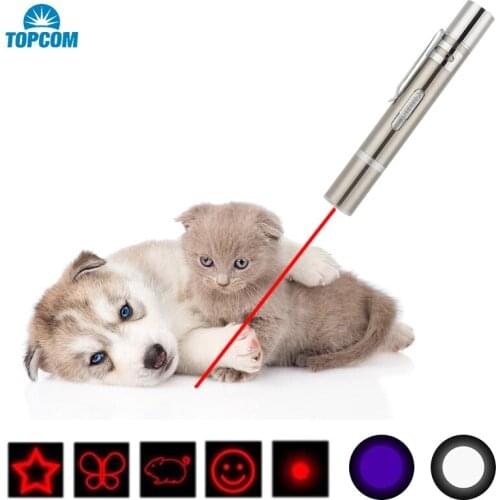 TOPCOM Mini USB Rechargeable Pen Light Pocket 3-in-1 395nm UV Flashlight With Red Light Laser Pointer For Money Detect Funny cat