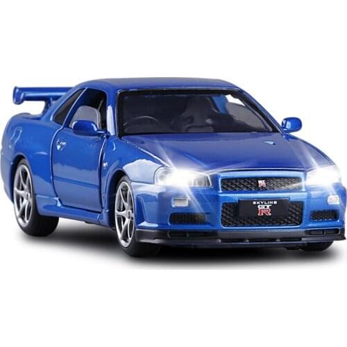 SKYLINER34JDM 1:32 36 alloy car model sound and light toy movie car model classic sports car boy gift children toy car