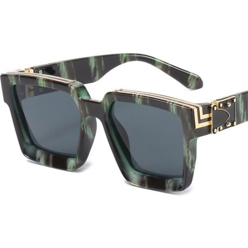 Fashion Trend Big Frame Sunglasses Green Marble Print Street Shooting Catwalk Solid Eye Sun Glasses for Women Eyewear