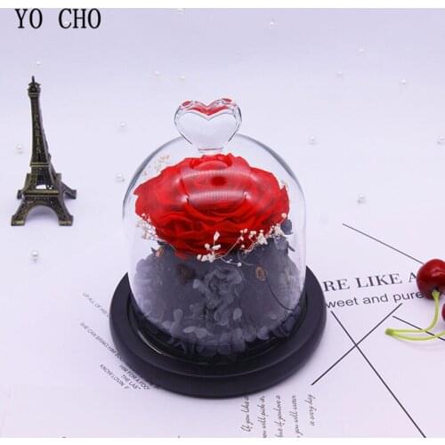 YO CHO Immortal Flower Rose Hydrangea in Glass Eternal Rose in Flask Glass Dome Valentines Day Gift Preserved Rose in Glass Dome
