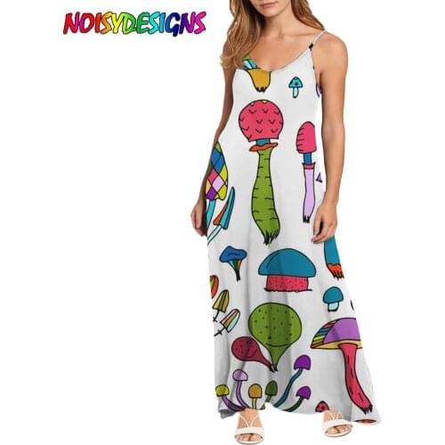 NOISYDESIGNS Women Dress Summer Mushroom Printed Long Maxi Evening Party Beach Dresses Sleeveless V Neck Sundress Vestidos 2021