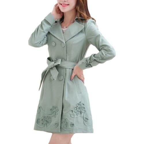 New Spring Autumn Windbreaker coat Women long Casual Embroidery Trench coats Womens Korean Long sleeve Plus size Overcoat F790