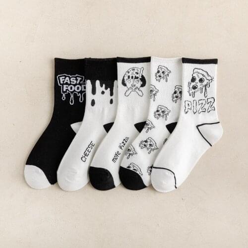 2021 Spring And Autumn New Female Socks Black And White Series Cartoon Original College Style Japanese Socks Street Trendy Socks