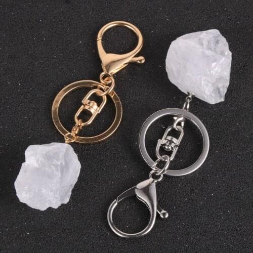 Original White Crystal Pendant Keychain Men Women Boho Natural Stone Key Chain Key Ring Jewelry