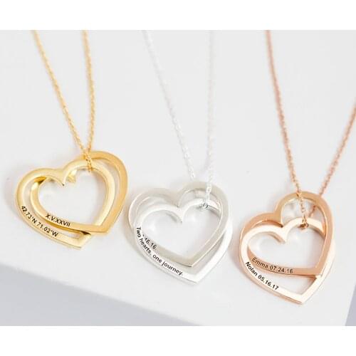 HUHUI Custom Name Necklace With Heart Personalized Engraved Letter Hollow Pendant Stainless Steel Women Couple Jewelry Best Gift