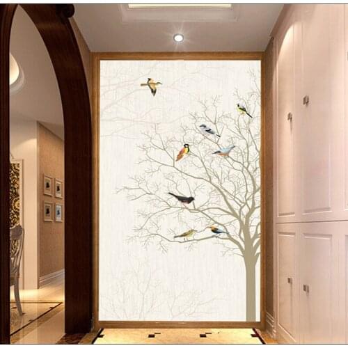 Custom simple elegant abstract tree birds porch background wall papel de parede,hotel restaurant living room 3d wallpaper